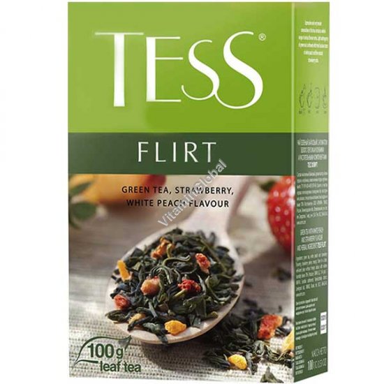 Флирт - зелёный рассыпной чай с клубникой и ароматом белого персика, 100 г - TESS